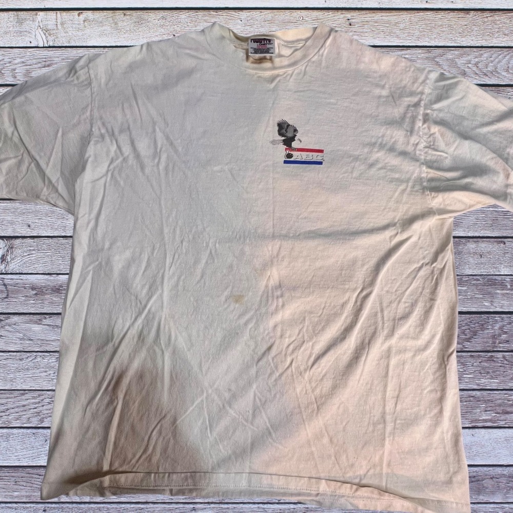 Oneita XL Bowling T-Shirt Mens Cream‎ Fair Vintage ABC Strike Ten Graphic Tee